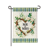 Load image into Gallery viewer, Mr. And Mrs. Floral Wreath Burlap Garden Flag