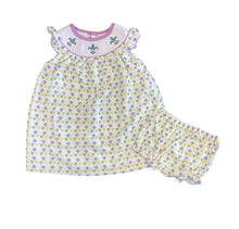Load image into Gallery viewer, Mardi Gras Fleur de Lis Smocked Dress