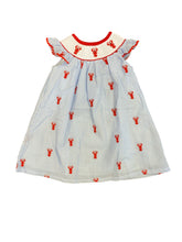 Load image into Gallery viewer, White &amp; Blue Smocked Crawfish Dress
