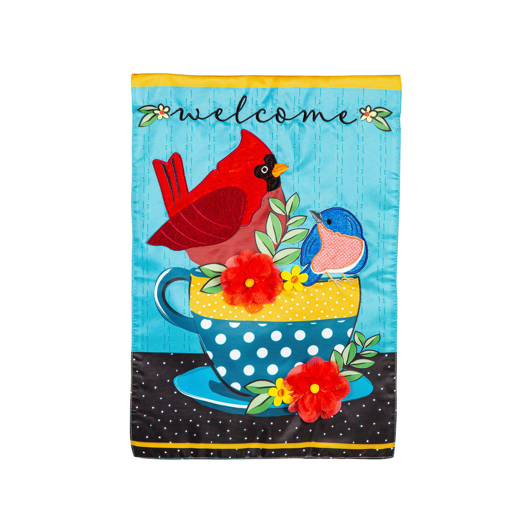 Songbirds Welcome Applique Garden Flag