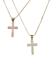 Load image into Gallery viewer, Abalone Mother of Pearl Cross on Gold Chain Necklace
