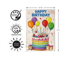 Load image into Gallery viewer, Happy Birthday Party Cake Burlap Garden Flag
