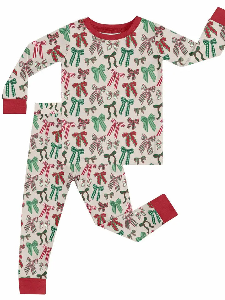 Holiday Bows Long Sleeve Pajama Pants Set