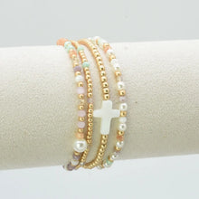 Load image into Gallery viewer, Cross &amp; Pearl 4 Piece Bracelet Set
