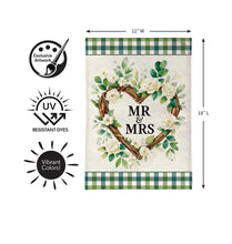 Load image into Gallery viewer, Mr. And Mrs. Floral Wreath Burlap Garden Flag
