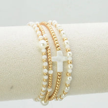 Load image into Gallery viewer, Cross &amp; Pearl 4 Piece Bracelet Set
