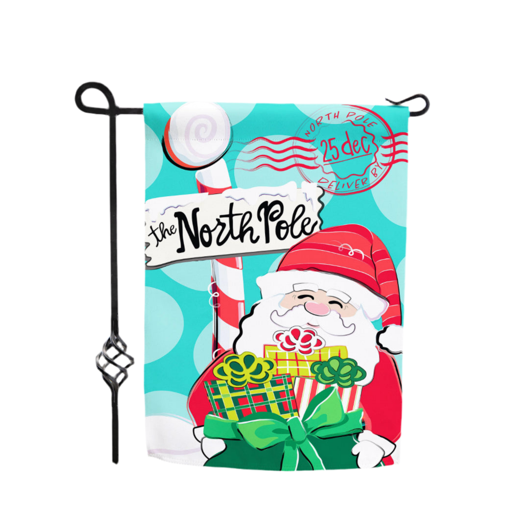 North Pole Welcome Burlap Garden Flag