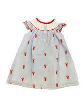 Load image into Gallery viewer, White &amp; Blue Smocked Crawfish Dress
