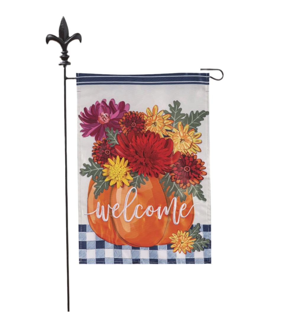 Mums and Pumpkin Appliqué Garden Flag