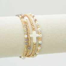 Load image into Gallery viewer, Cross &amp; Pearl 4 Piece Bracelet Set
