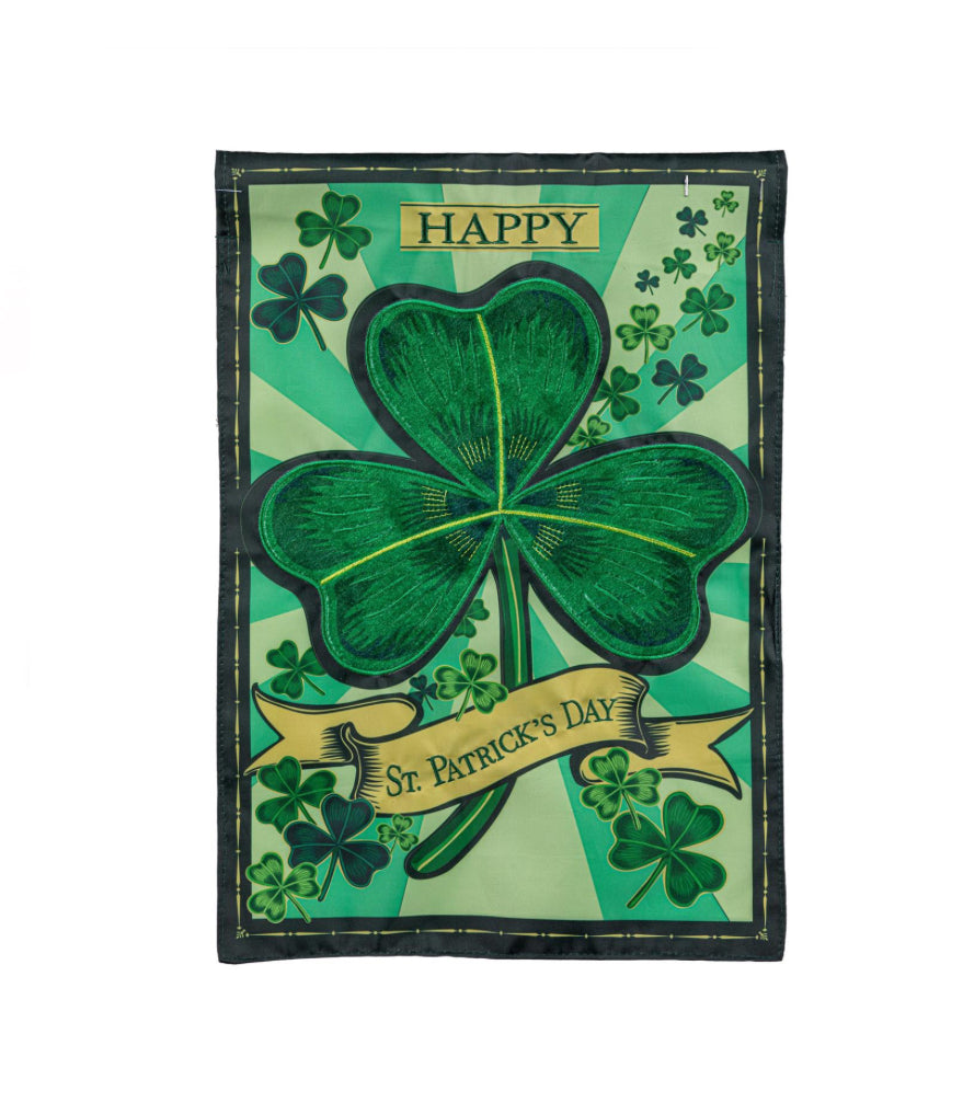 St. Patrick’s Day Shamrock Appliqué Garden Flag