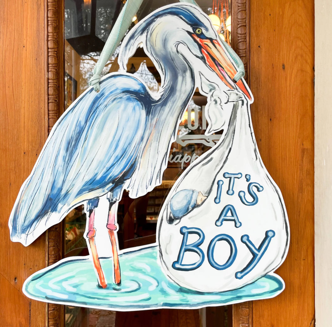It's A Boy Blue Heron Door Hanger