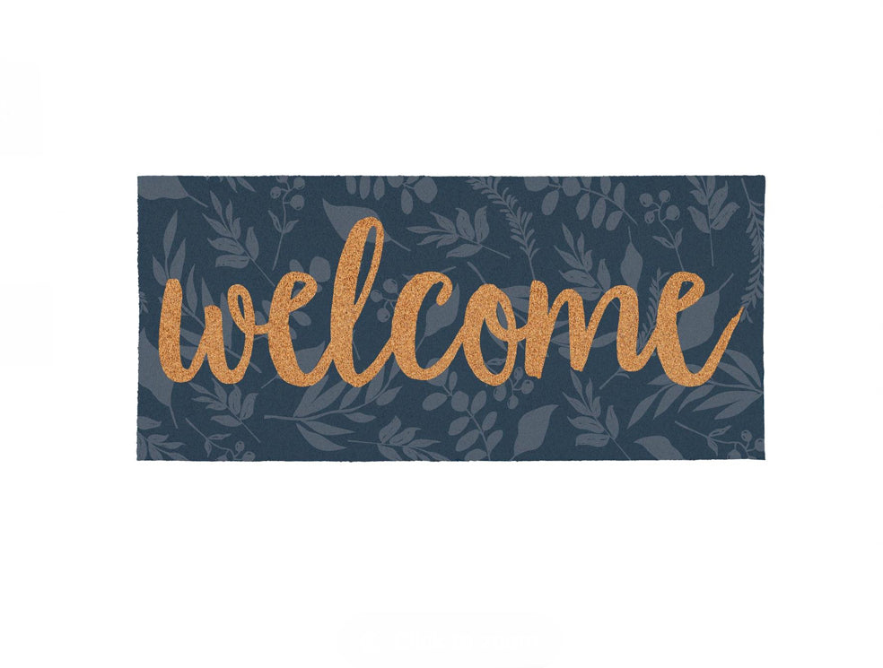 Navy Welcome Flocked Coir Sassafras Mat