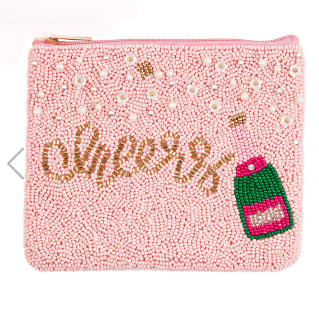 Cheers Champagne Beaded Pouch