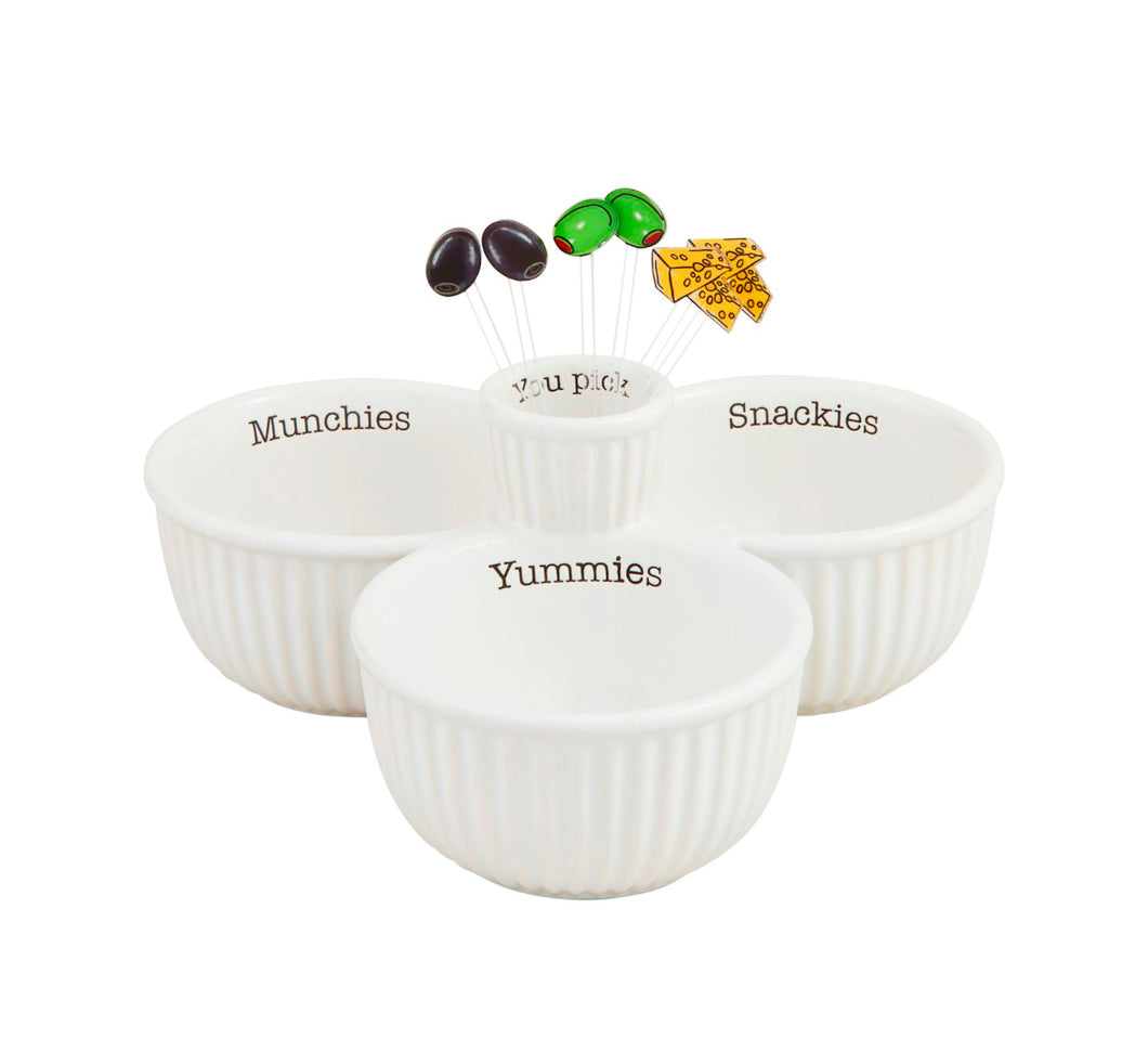 Triple Snack Dish & Toothpick Set