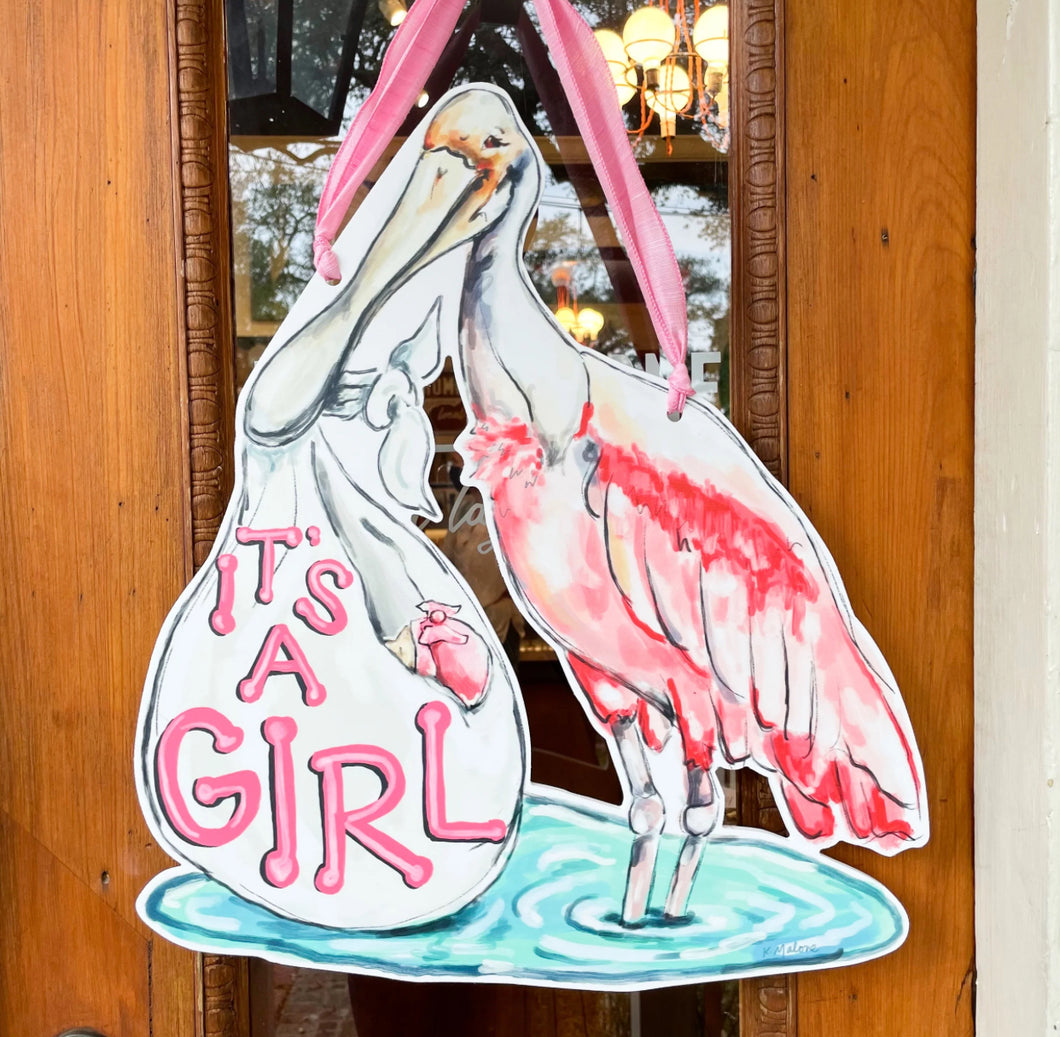 It's A Girl Roseate Spoonbill Door Hanger