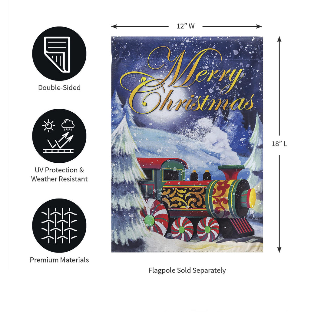 Home for the Holidays Train Garden Suede Flag