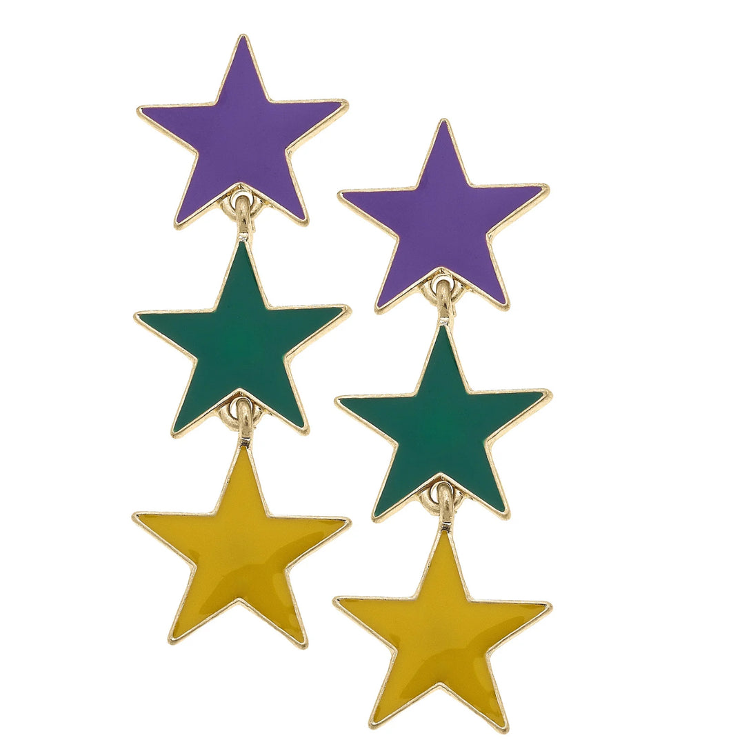 Mardi Gras Linked Enamel Star Earrings