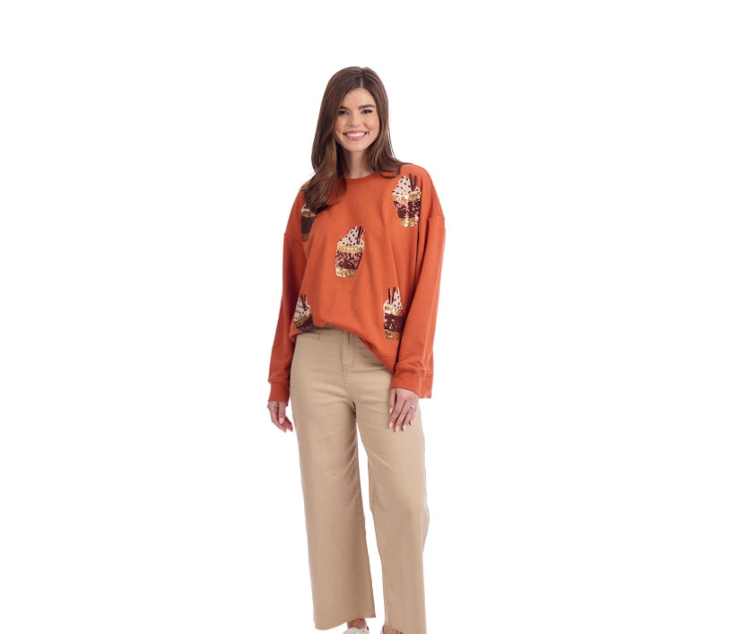 Fall Latte Burnt Orange Sparkle Sweatshirt