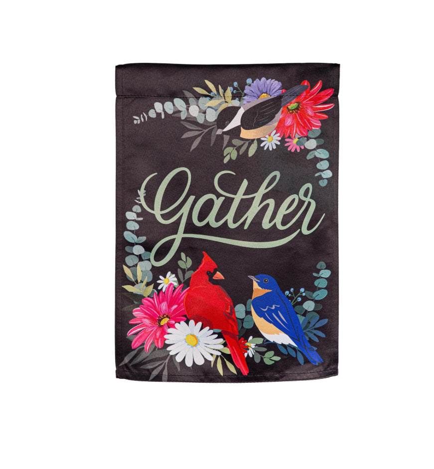 Gather Birdies Suede Garden Flag