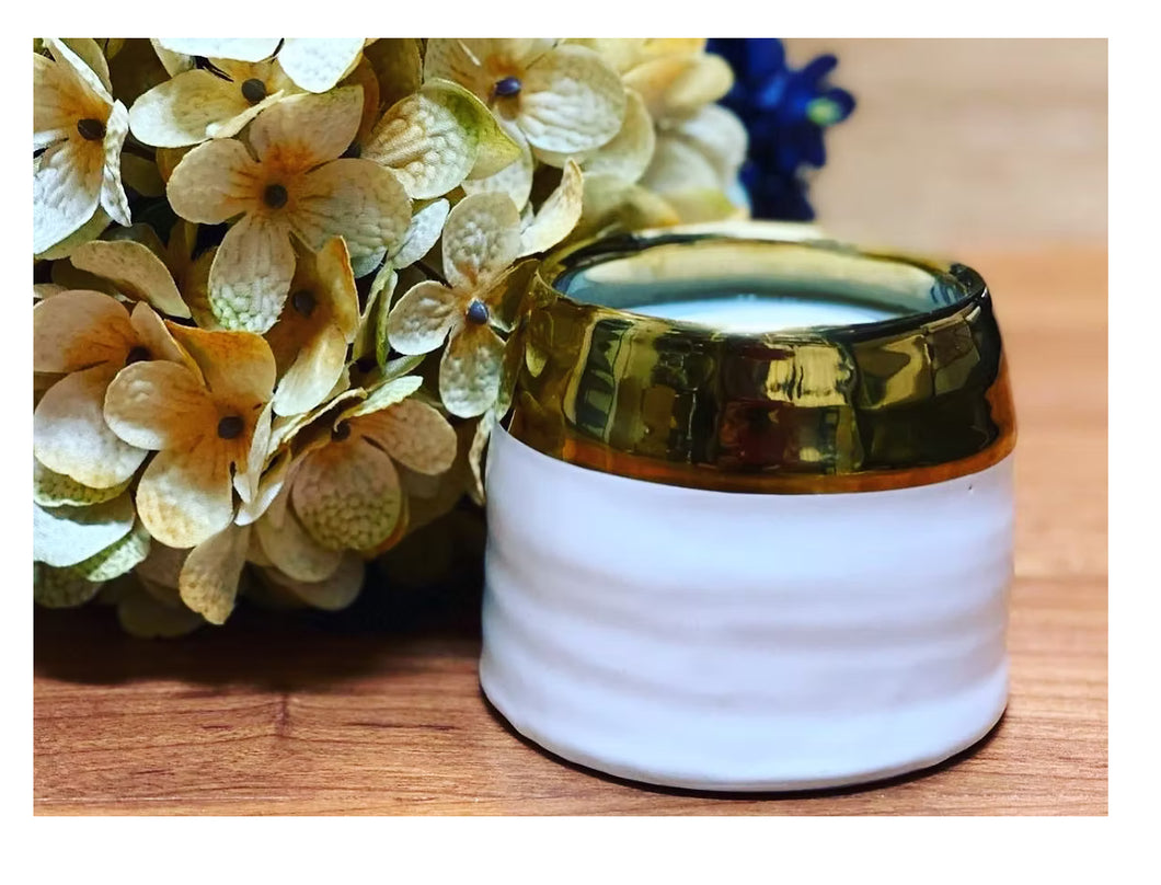 Frasier Fir Gold & White Ceramic Candle