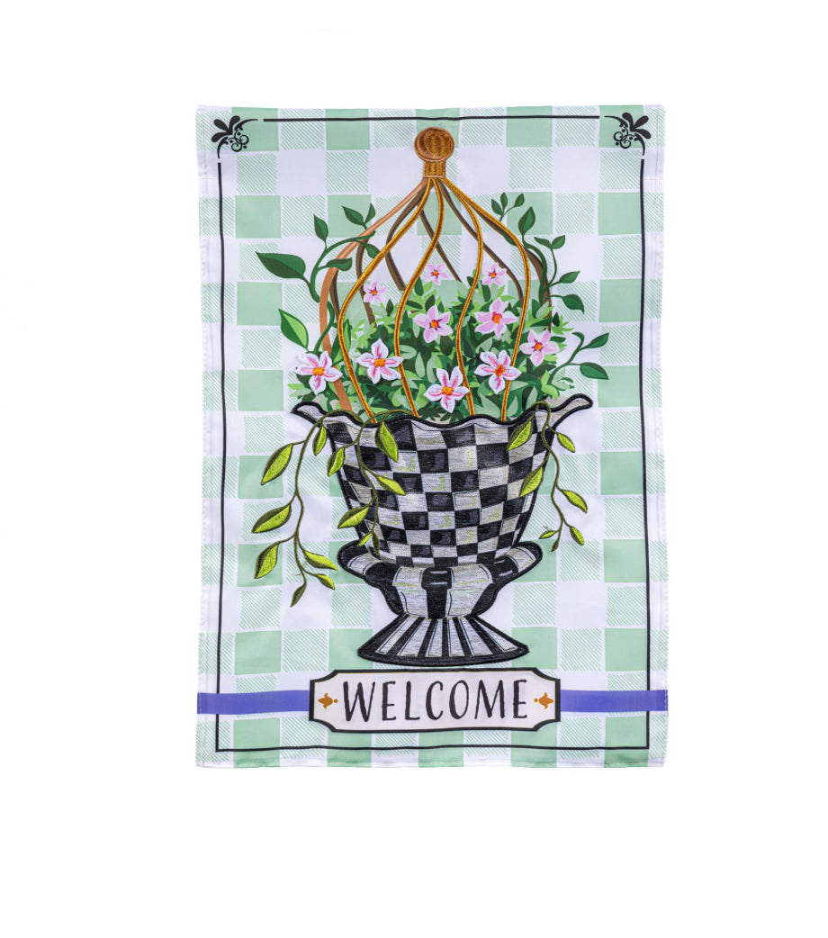Spring Topiary Appliqué Garden Flag