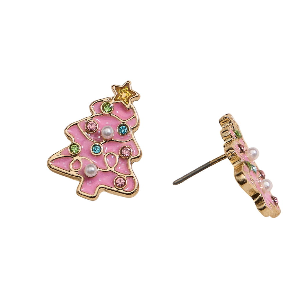 Pink Christmas Tree Earrings