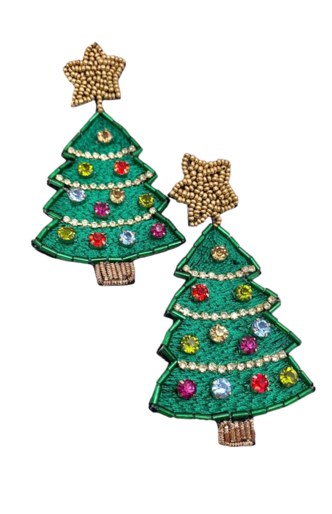 Gold Star Beaded Christmas Earrings