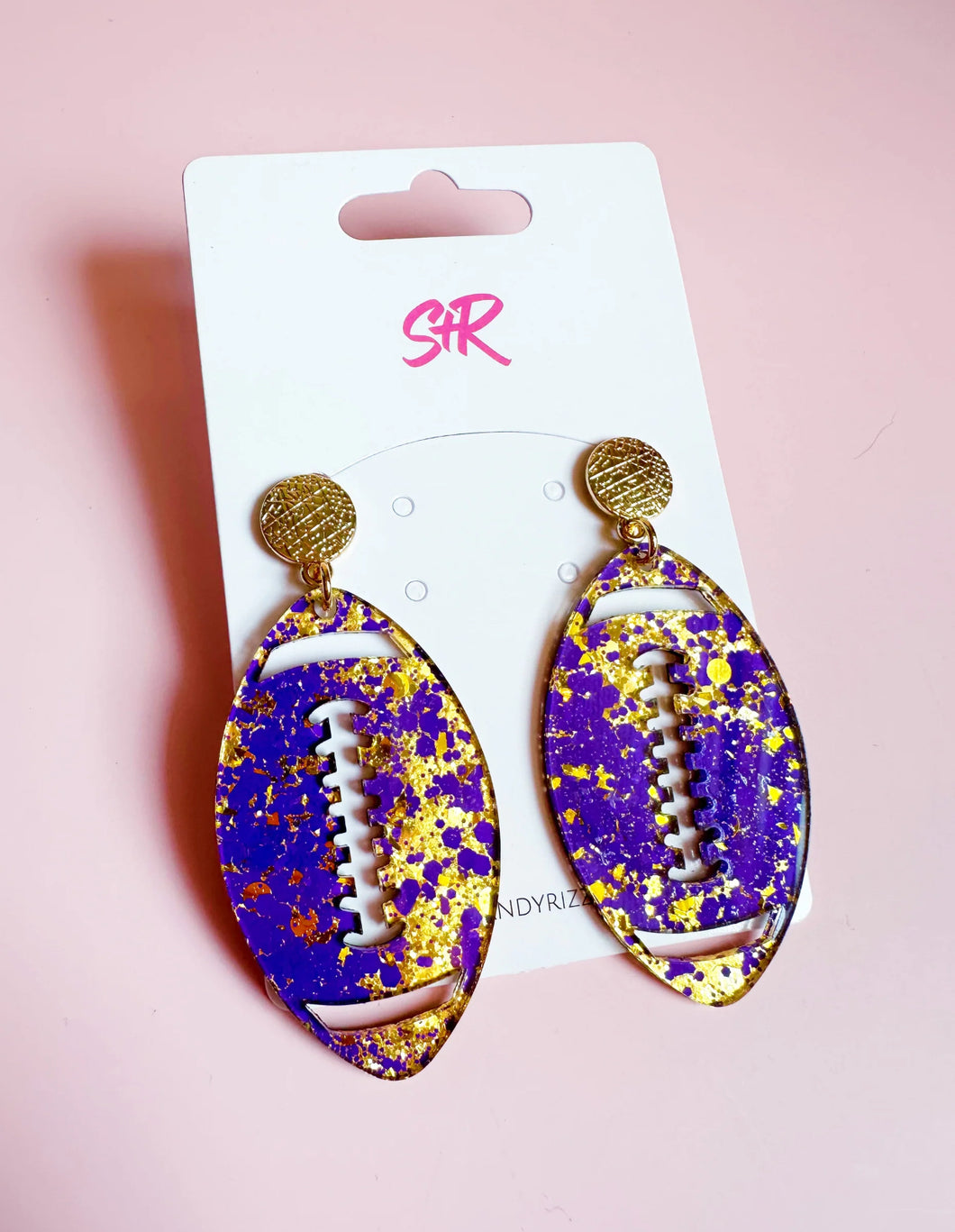 Purple & Gold Art Football Earrings