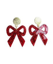 Load image into Gallery viewer, Glitter Bow Dangle Earrings
