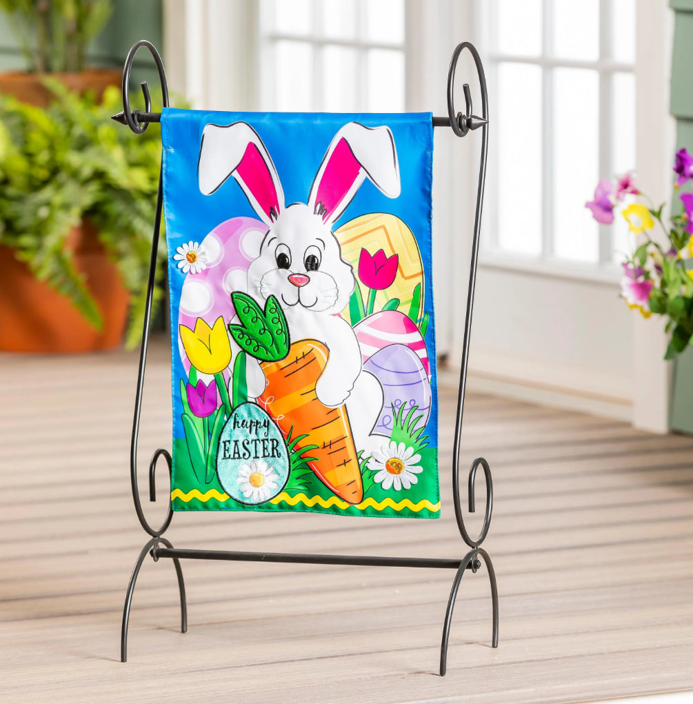 Happy Easter Bunny & Carrot Appliqué Garden Flag