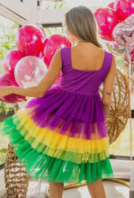 Load image into Gallery viewer, Mardi Gras Color Tier Dress
