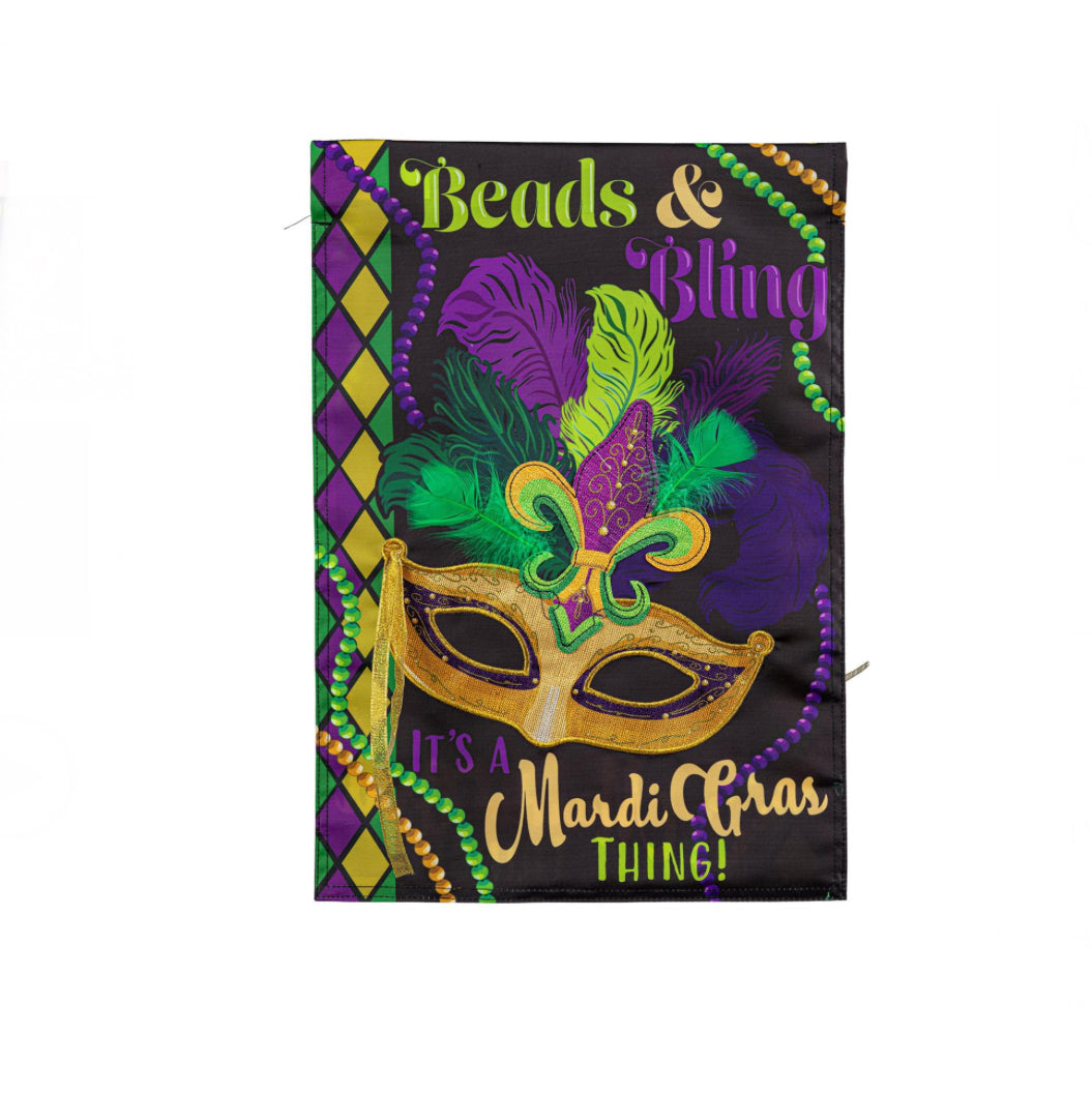 Mardi Gras Beads & Bling Appliqué Garden Flag