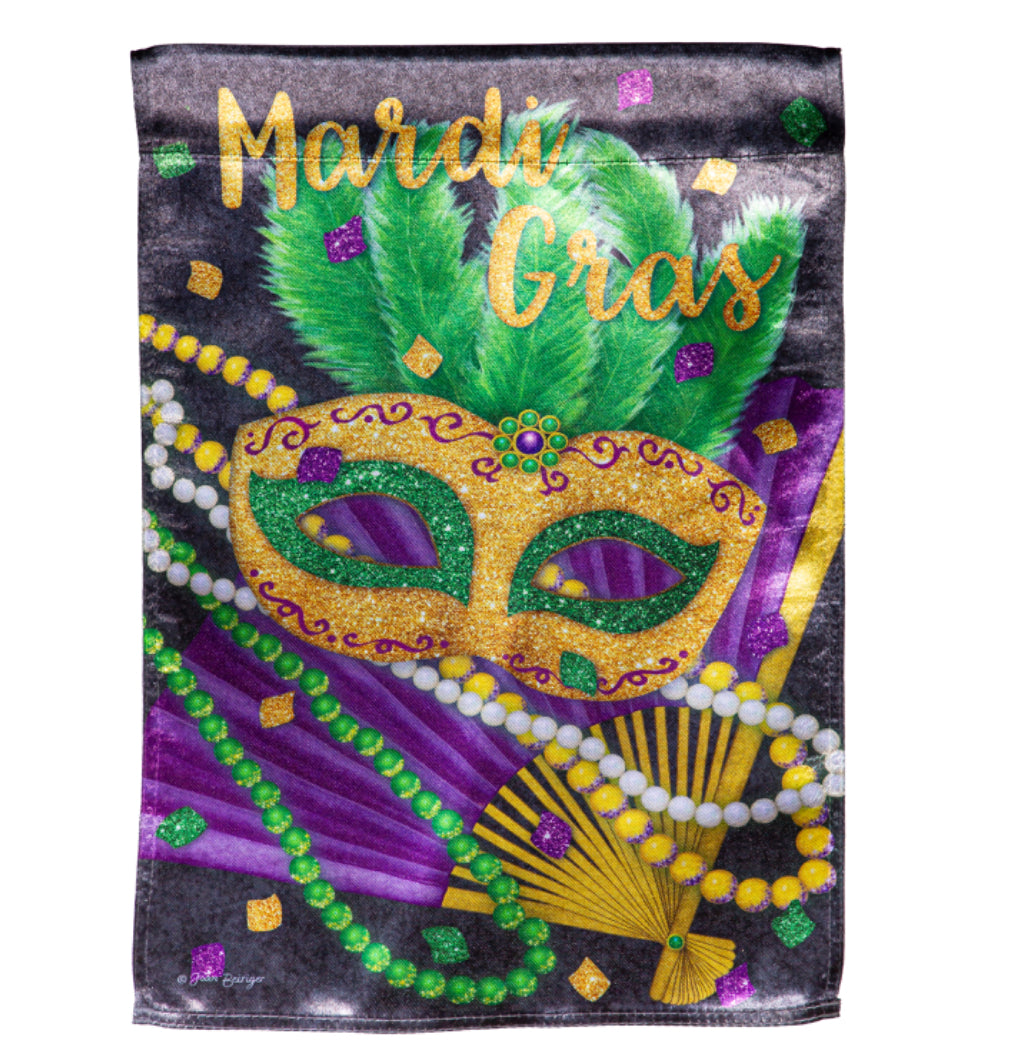 Mask & Beads Mardi Gras Garden Flag