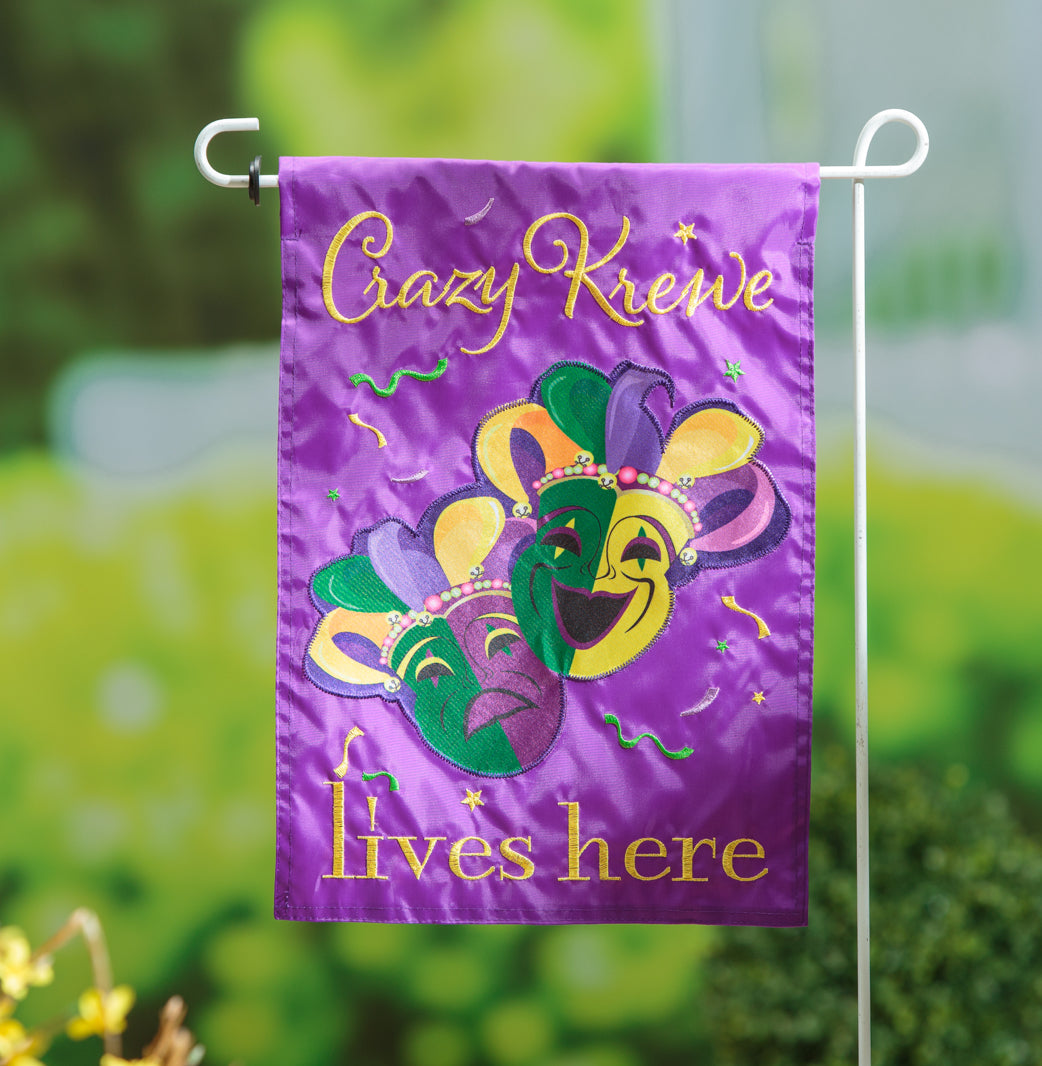 Crazy Krewe Lives Here Garden Flag