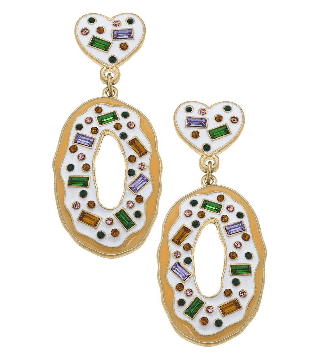 Mardi Gras Heart King Cake Earrings