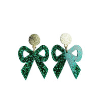 Load image into Gallery viewer, Glitter Bow Dangle Earrings
