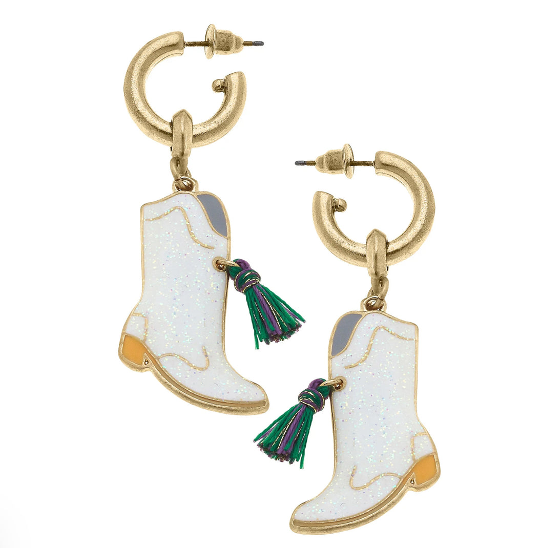 Marching Boots Enamel Drop Hoop Earrings