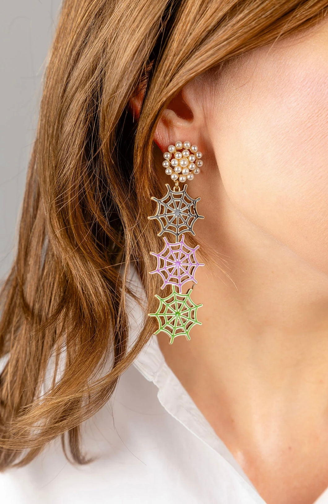 Spider Web Drop Pearl Earrings
