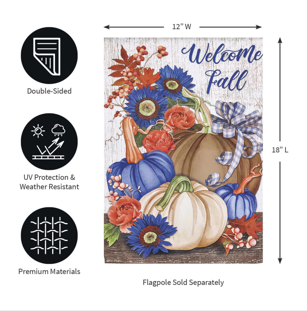 Welcome Fall Neutral Garden Suede Flag