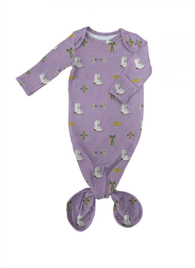 Mardi Gras Boots Knotted Baby Gown