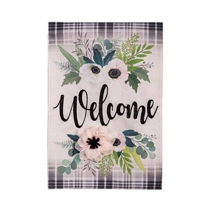 Beautiful Floral Welcome Burlap Garden Flag