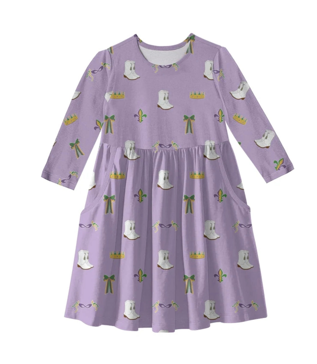 Mardi Gras Boots 3/4 Sleeve Dress