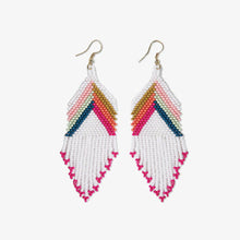 Load image into Gallery viewer, Elise Chevron with Stripes Beaded Fringe Earrings White Rainbow
