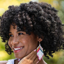 Load image into Gallery viewer, Elise Chevron with Stripes Beaded Fringe Earrings White Rainbow
