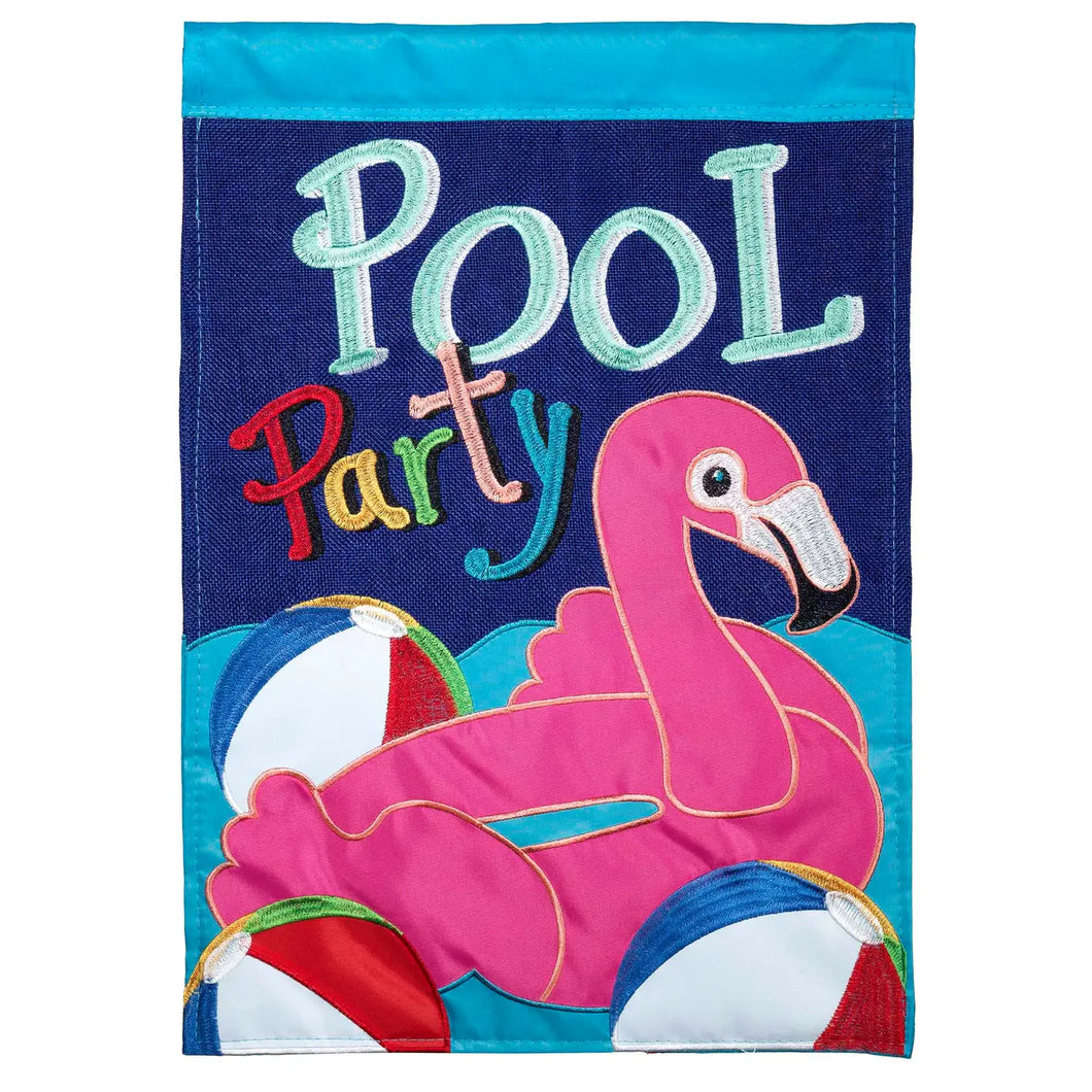 Pool Party Flamingo Burlap Garden Flag