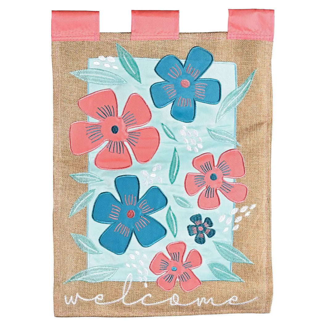 Welcome Tan Flowers Garden Flag