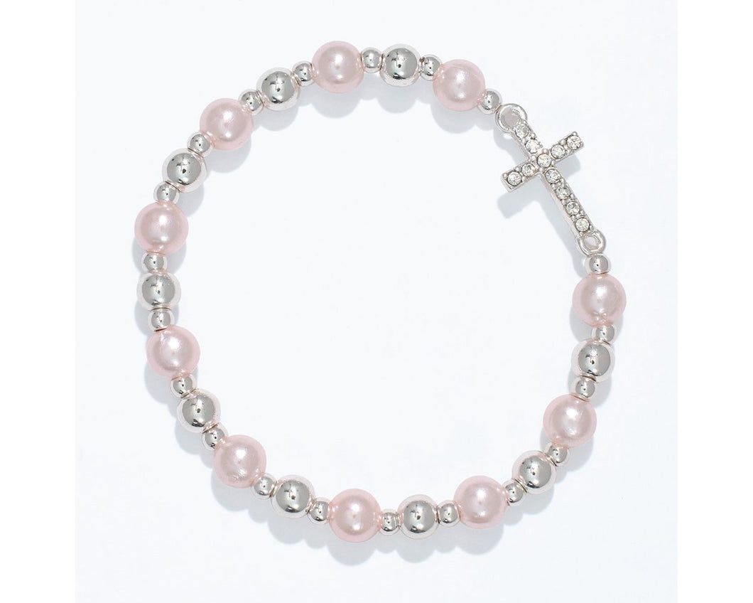 Pink Pearl & Cross Bracelet