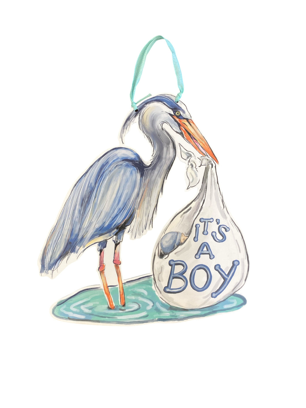 It's A Boy Blue Heron Door Hanger