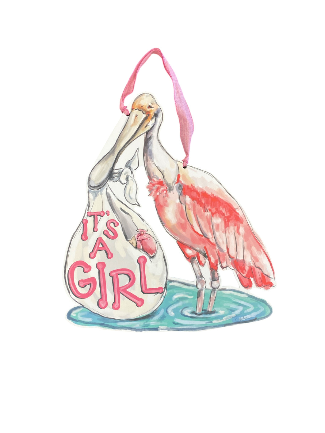 It's A Girl Roseate Spoonbill Door Hanger